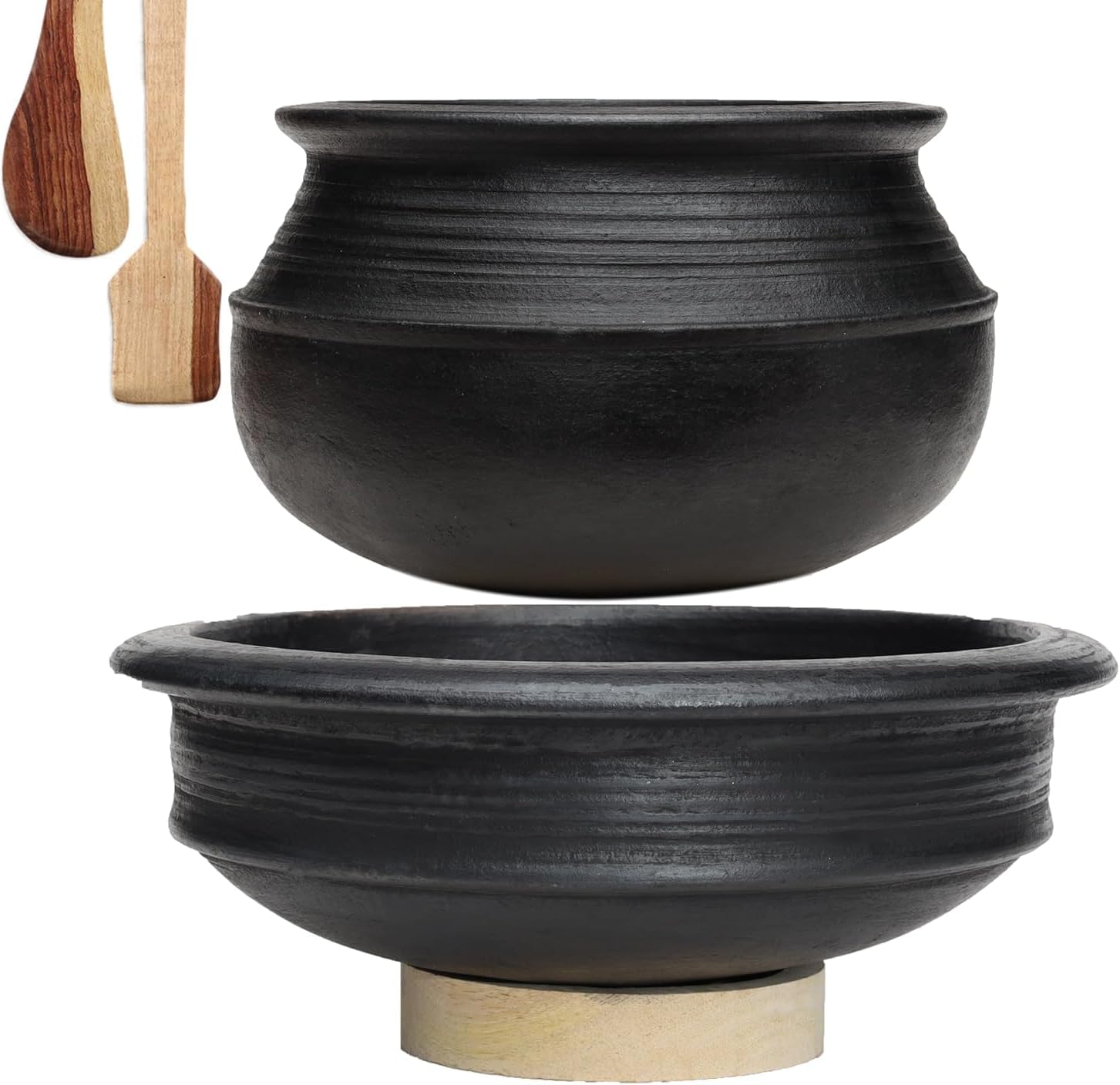 HandMade Unglazed Clay Handi/Earthenware Pot/Clay Pot For Cooking & Serving 1/2 Liters Deep Burned Clay Pot/Earthen/Mud/Mitti Handi Set of 2 Clay Handi