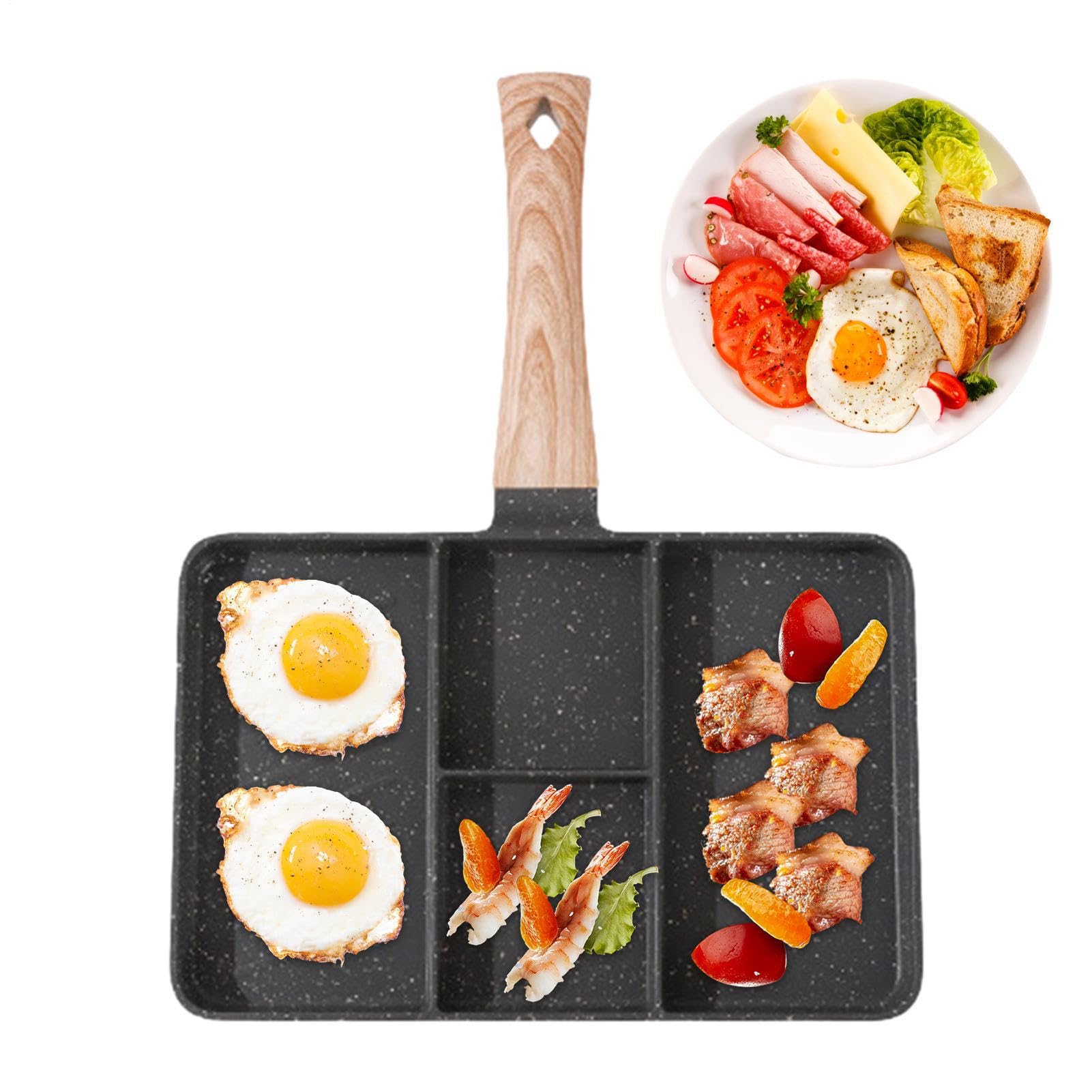 Genérico multi-sezione: diviso antiaderente, bracconiere di uova compatto, manico resistente al calore | Mini per frittelle per colazione veloce, cucina, uso dom
