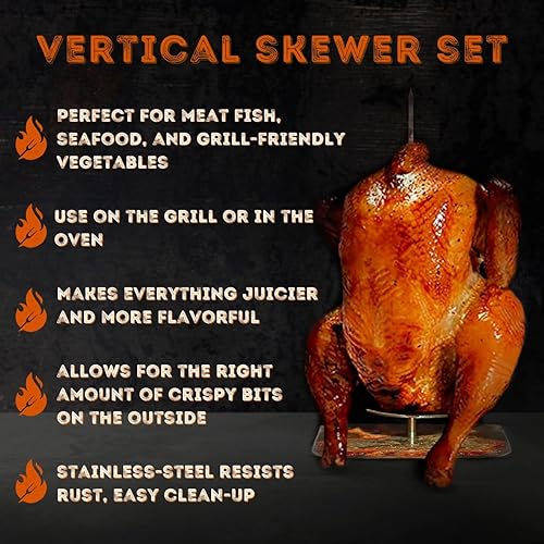 Miniatura 3 de Juego de brochetas verticales de acero inoxidable con cepillo para untar – Brochetas de parrilla para Al Pastor, Shawarma, Kebab, carne de