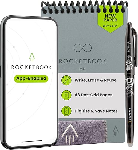 Miniatura 11 de Rocketbook Mini Bloc de notas inteligente reutilizable, cuaderno de bolsillo para llevar, 3.5"x5.5", negro (paquete de 1) Negro -,Gris,Azul