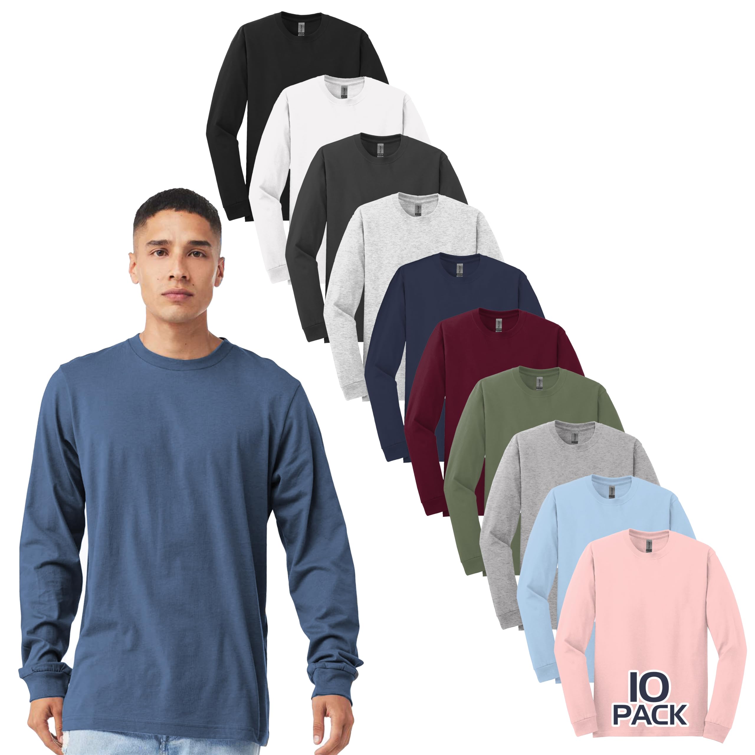 Gildan 5400 Multipack Mens Bulk Long Sleeve T-Shirt 1-10 Pack - Create Your Own Color Set - G5400