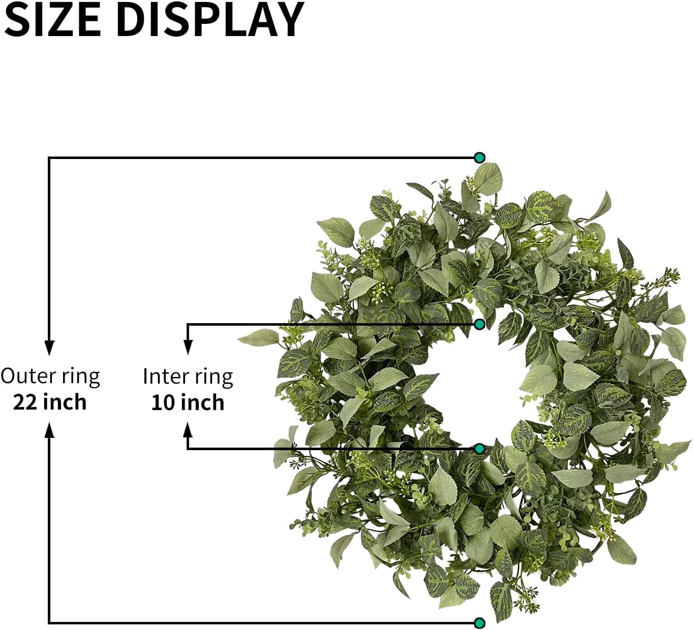 22 Inch Textured Eucalyptus Leaves Wreath, Realistic Spring Summer Front Door Decor, All Season Farmhouse Porch Wall Indoor Outdoor Greenery Wreath - Image 2