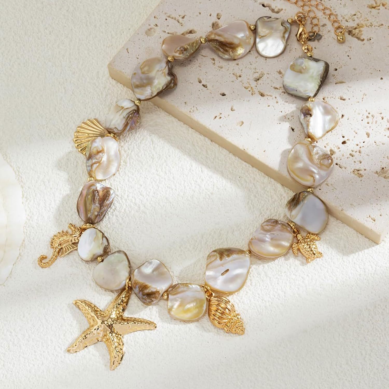 MIFYNN Gold Starfish Necklace for Women Seashell Pendant Necklace Shell Charm Necklaces Stone Choker Necklaces Boho Summer Jewelry Gifts - Image 4