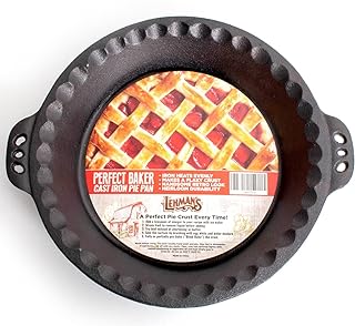 Lehman's Extra Deep Pie Pan, Pre-Seasoned Cast Iron Bakeware with Crimped Edges and Handles, 10.25 inches