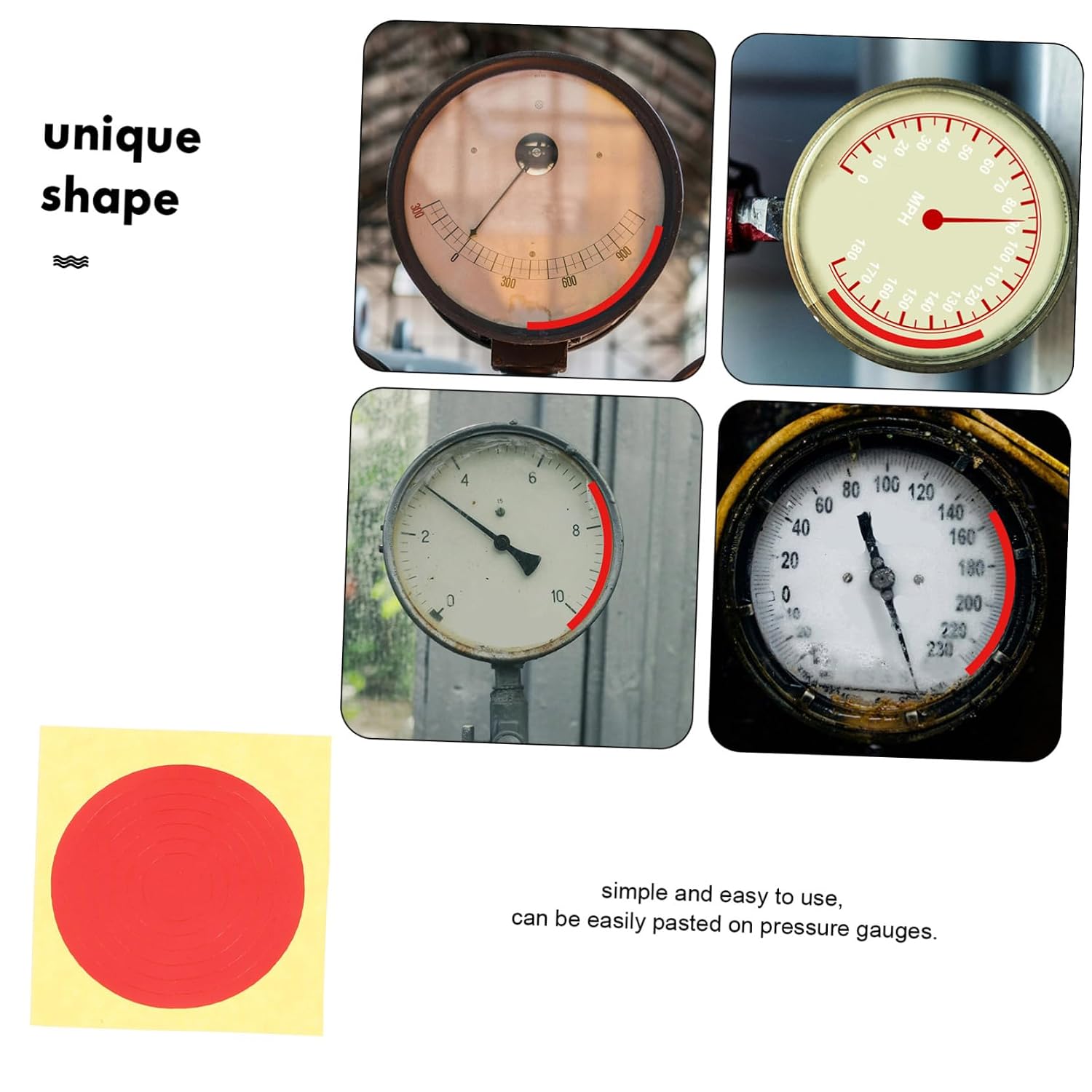 OUNONA 10sheets Reflective Pressure Gauge Stickers Apply Decals for Indication Pressure Meters High Visibility Labels Red