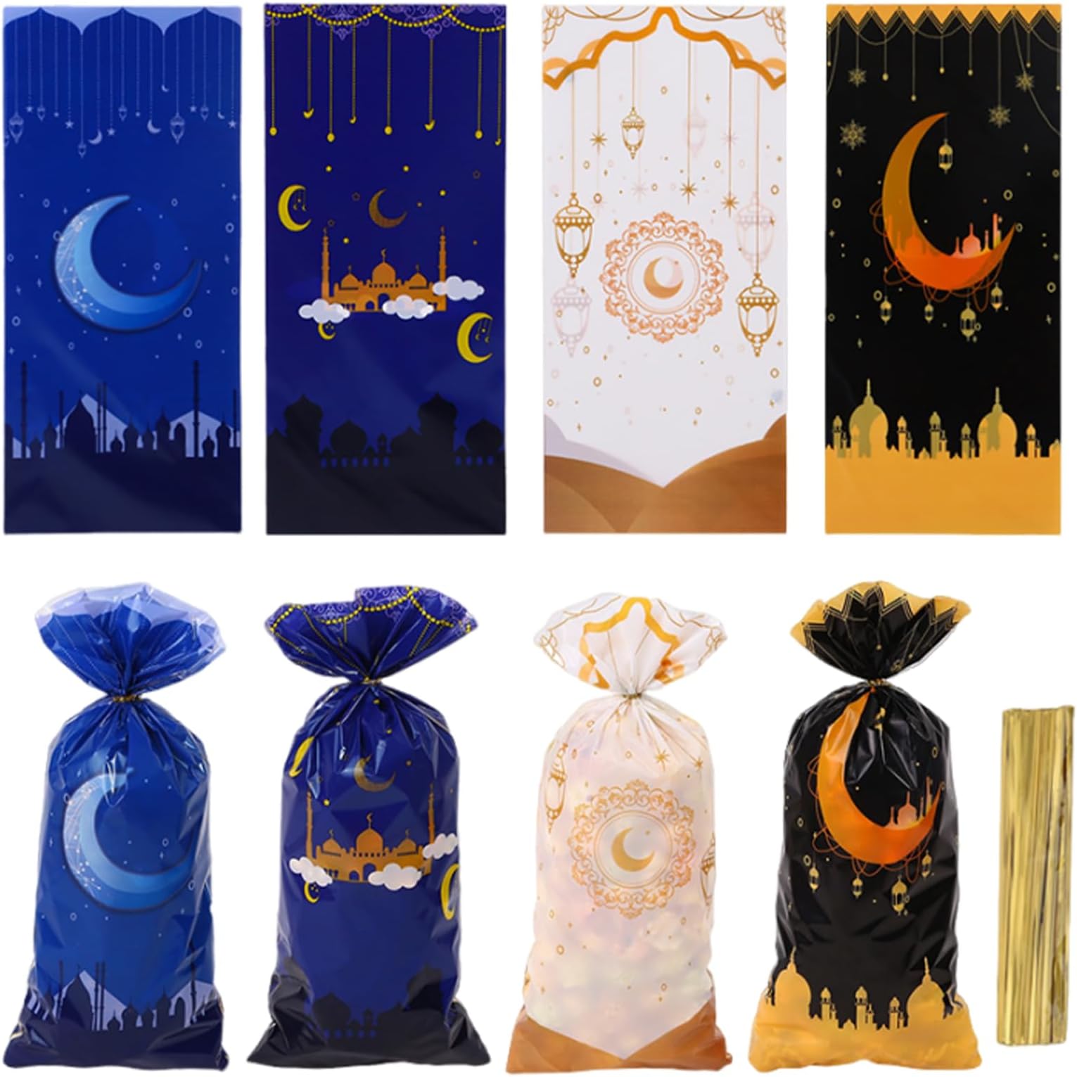 Big Bargain Store Ramadan Gift Bags, 100 Pcs Eid Mubarak Candy Bags for Gifts, Goody Favor Bags for Party Supplies, Muslim Castle Moon Star Pattern, Suitable for Candies Cookie Snack Chocolate
