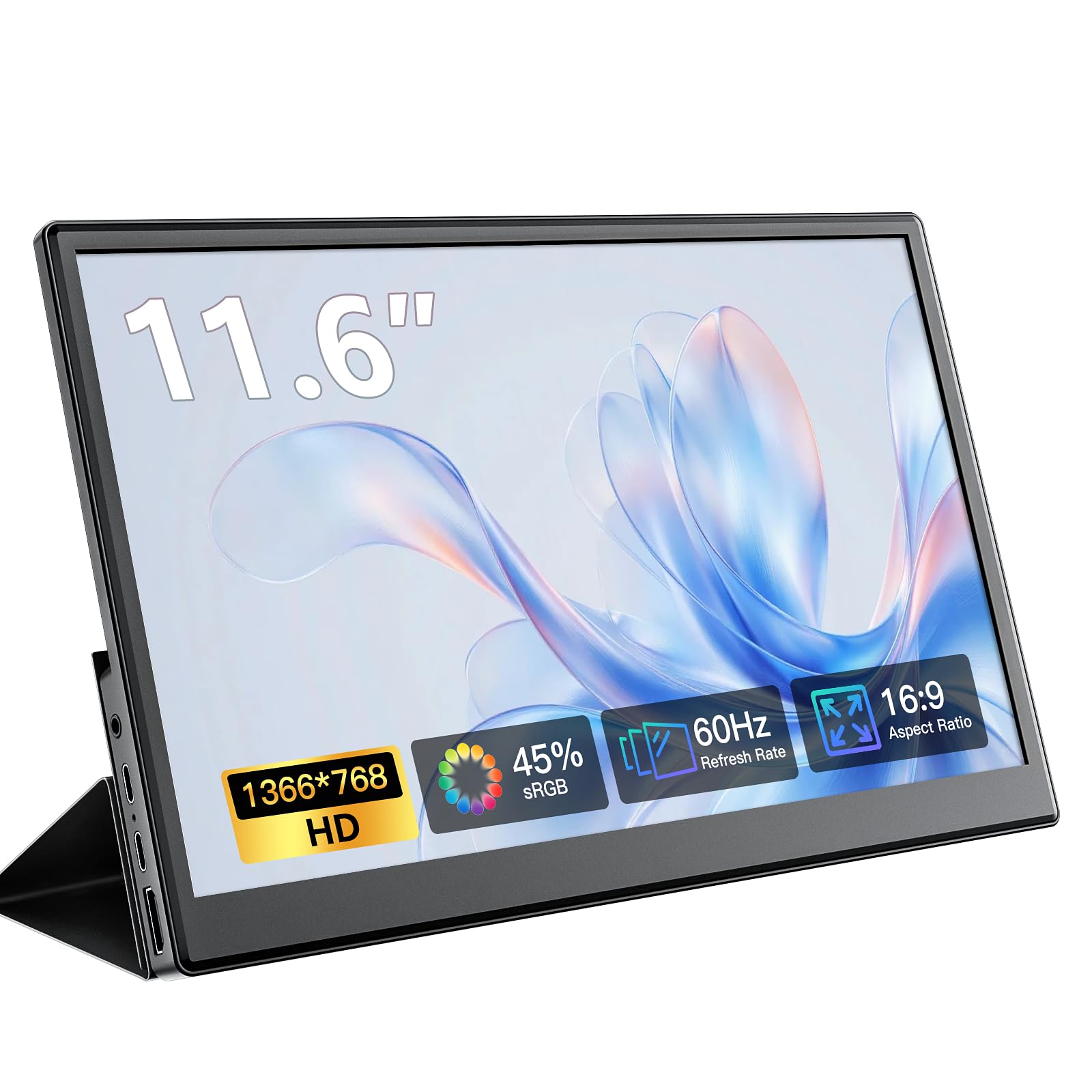 11.6 Inch Small Monitor, Ultra Slim Travel Second Screen for Laptop PC Mac Phone, HDMI/USB-C Plug &amp; Play, Portable External Monitor with Leather Kickstand Case