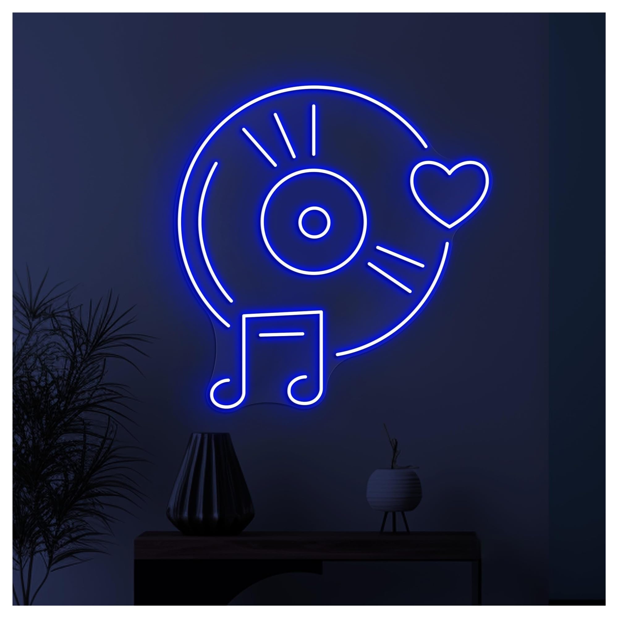 RONGCH Hanging Art Signs Music Record LED Neon Sign Vinyl Wall Art Musical Heart Room Light Storefront Window Display Business Entrance 50cm(Style C)