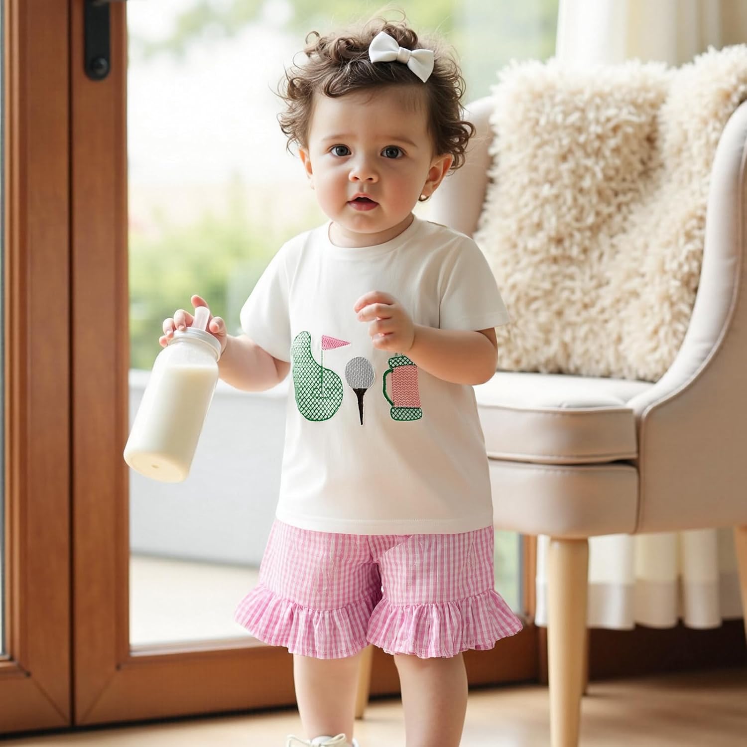 Toddler Baby Girl Golf Outfit Golf Embroidery Short Sleeve T-Shirt Plaid Shorts Set 2Pcs Infant Summer Clothes - Image 3