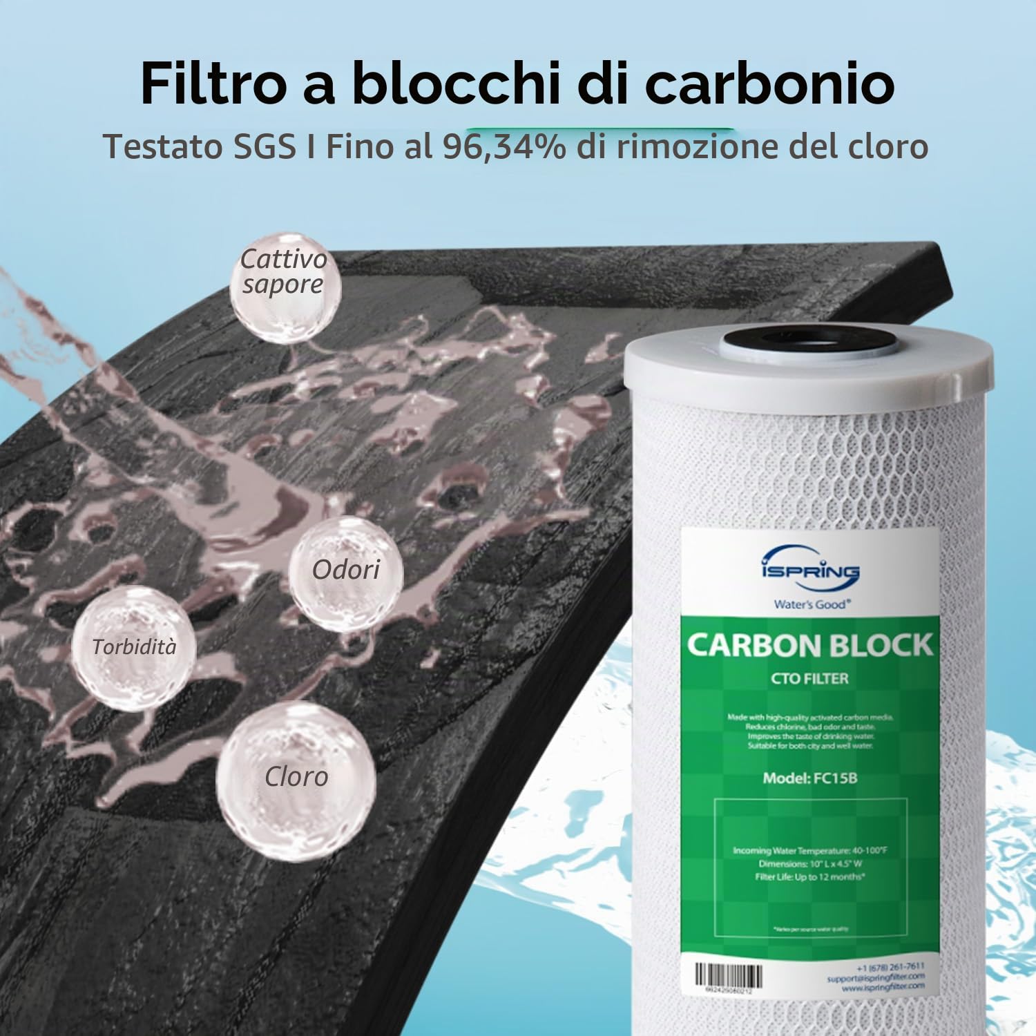 iSpring F2WGB21B 4,5 x 10 Pollici Filtro dell'acqua per Tutta la Casa ad Alta Capacità CTO Carbon Block e Set di Cartucce di Sostituzione del Filtro dell'acqua per Sedimenti per WGB21B