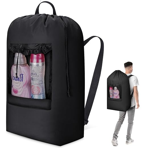 Lifewit 120L Laundry Bag, Extra Large Laundry Backpack with Shoulder Straps and Mesh Pocket for Laundromat, Heavy Duty Laundry Bag Backpack for Dirty Clothes for College Dorm/Travel/Apartment, Black