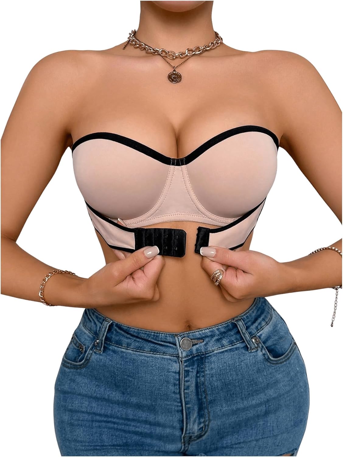 SweatyRocks Women's Front Closure Strapless Bra Push Up Underwire Bandeau Bras