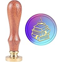 Vista 1 de MAYJOYDIY Sello de cera de café para libros de 1.181 in, sello vintage apilado para libros, diseño de libro de café caliente, cabeza de sello