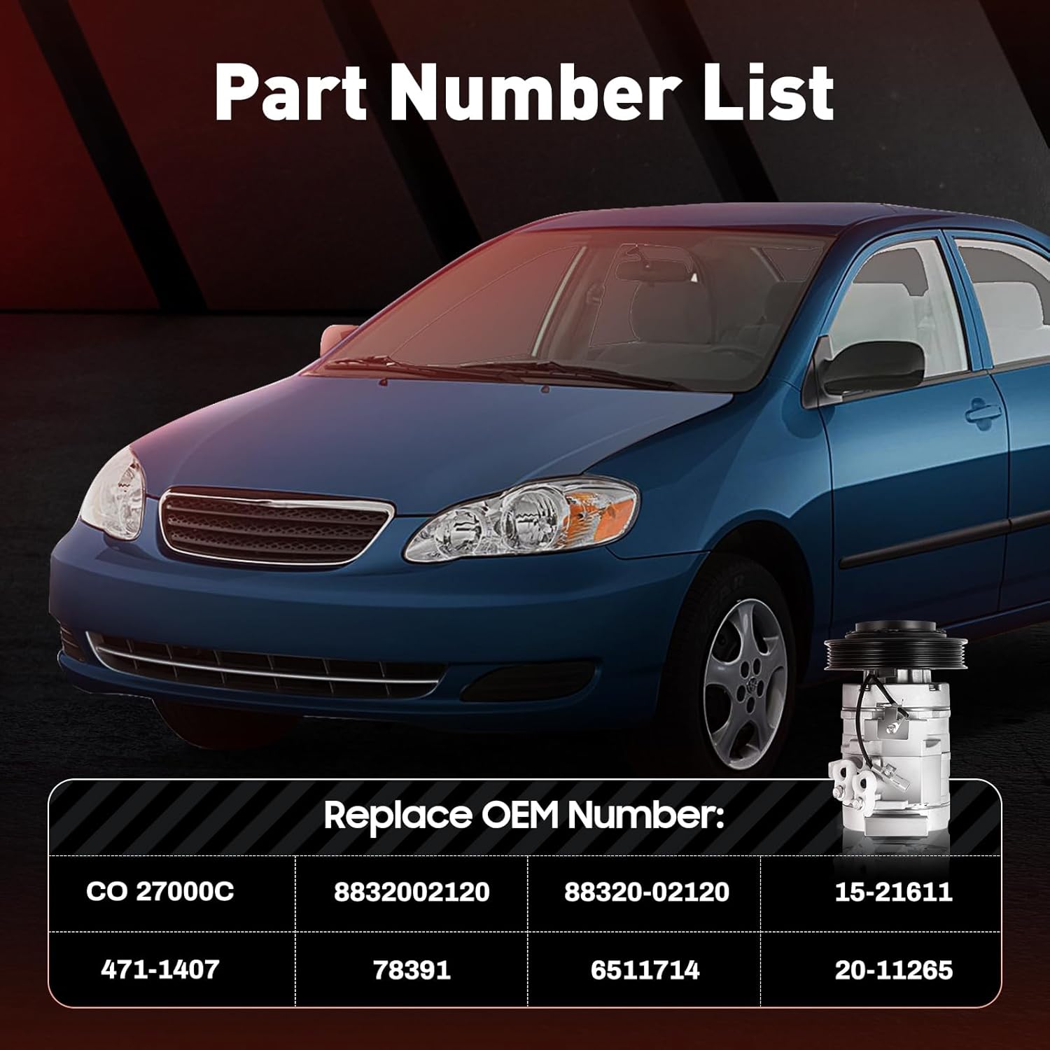 A/C Compressor with Clutch for Toyota Corolla 1.8L 2003-2008, for Toyota Matrix 1.8L 2003-2008, CO 27000C Auto Parts Replacement Air Conditioner Compressor| US Stock