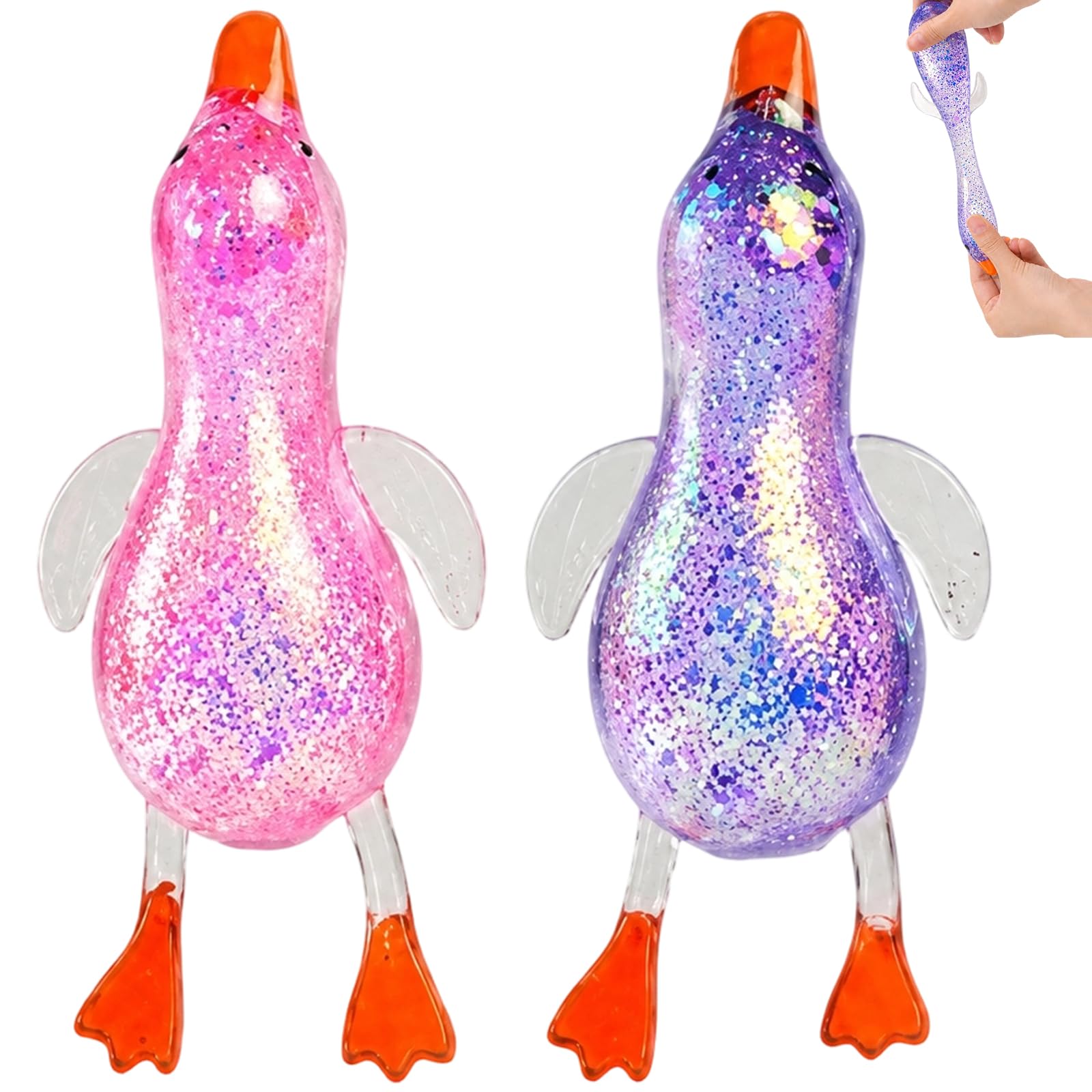 Duck Squishy, Fidget Toys Adults, 2 PCS Random Color Glitter Ducks Squeeze Toys, Soft Duck Stress Balls Moldable Slow Rise Relaxing Sensory Fidget Stress, for Party Favors and Classroom Office Travel