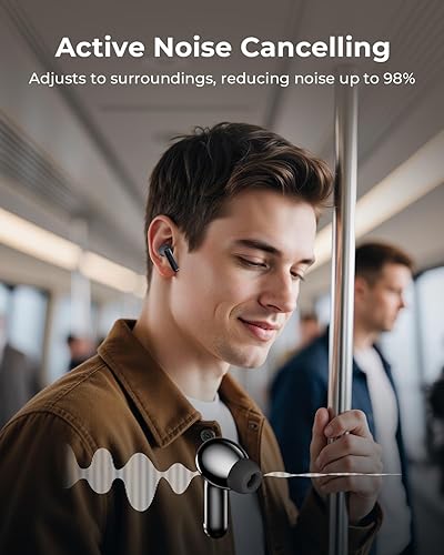 Miniatura 3 de Auriculares inalámbricos, auriculares con cancelación activa de ruido con estuche de carga, auriculares Bluetooth 6.0 con llamadas claras AI, tiempo