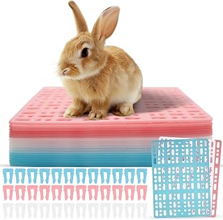 18 Pack Plastic Rabbit Cage Mat, Bunny Resting Mats for Cage with Snap Joint, Breathable Small Animal Feet Pads for Guinea Pigs, Chinchilla, Pet - White, Blue, Pink