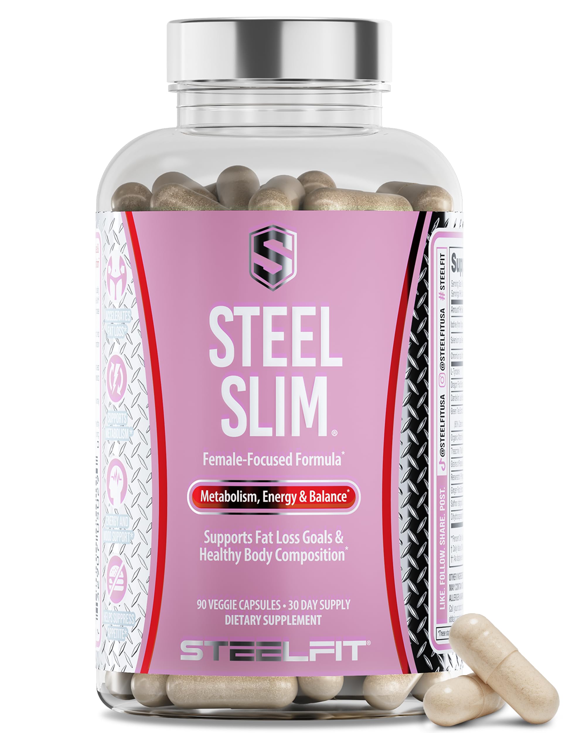 SteelFit Suplemento para controle de peso com CactOLean e extrato de folha de dente-de-leão, 90 cápsulas