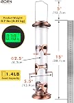 iBorn Metal Bird Feeders Brushed Copper Wild Bird Feeder for Outdoors Hanging All Metal Brushed Copper Finishing 15 Inch 6 Port,Pack of 1(Seed is not Included)