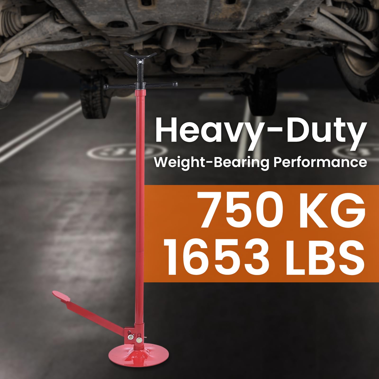 Supporto meccanico 750 kg | Supporto da officina regolabile in altezza con mandrino a vite | sollevatore per ingranaggi 133 – 200 cm altezza di sollevamento | base rotonda 30 cm in acciaio | per