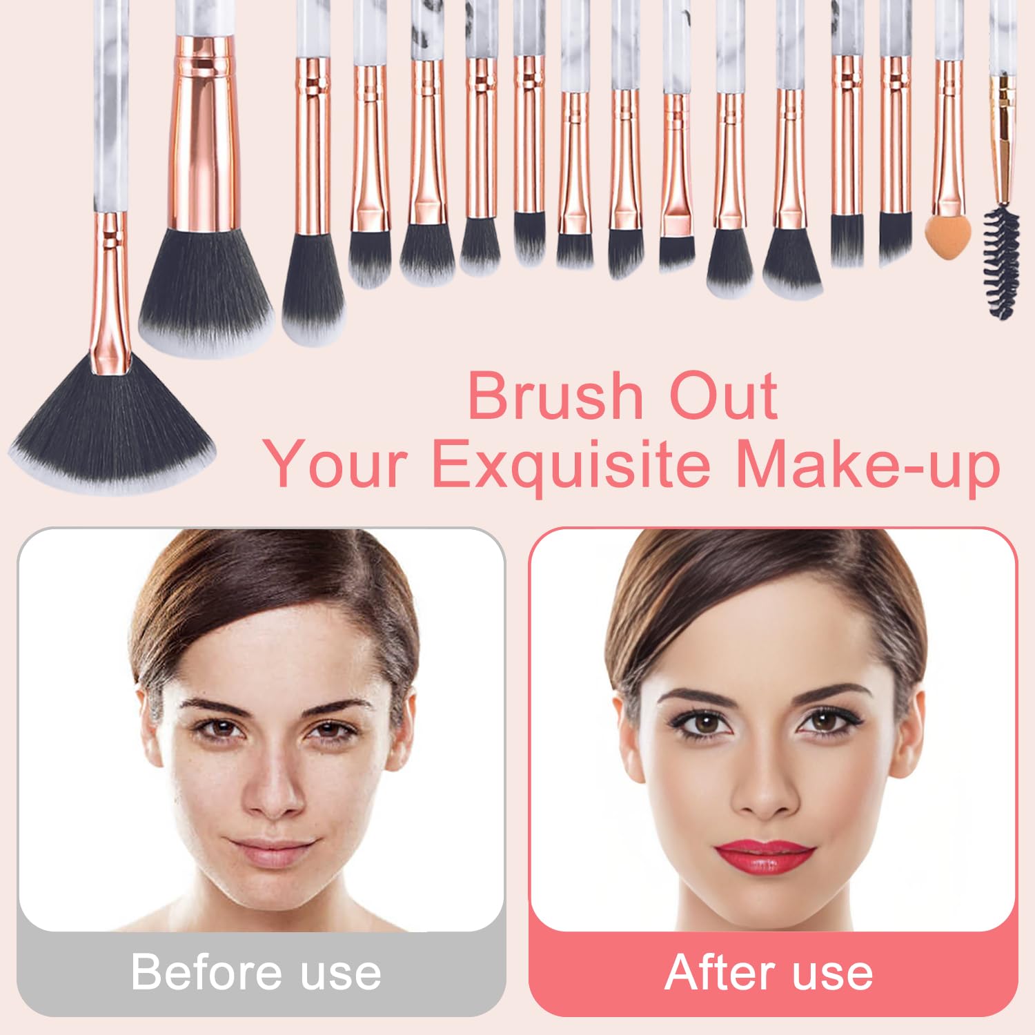 16 PCS Kit Pinceau Maquillage Professionnel, Pinceaux Maquillage Marbre Premium Synthétique pour Fond De Teint Mélange Poudre pour Le Visage Blush Concealers Ombres à Paupières