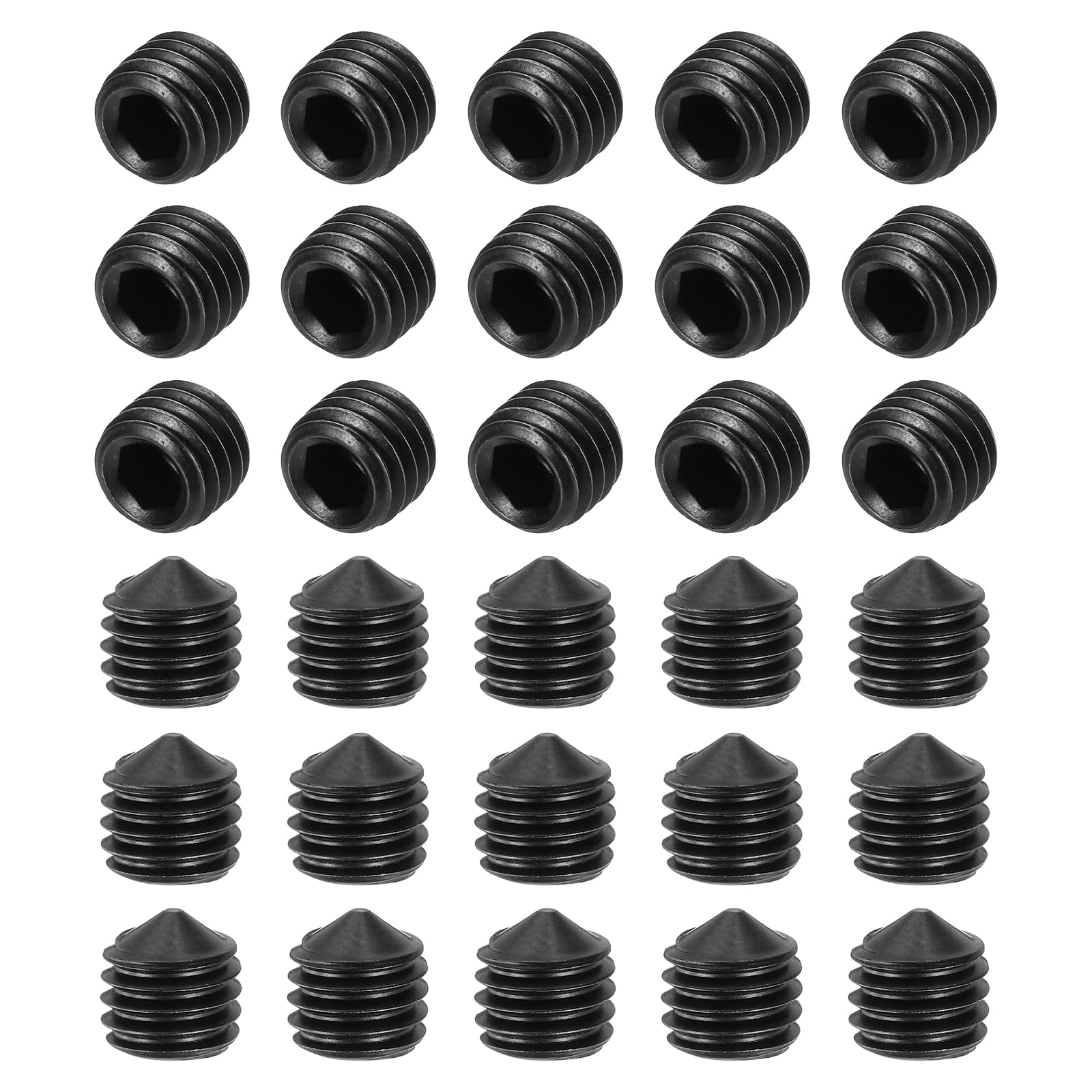 sourcing map 60 Pcs M10x8mm Cone Point Set Screws, Carbon Steel Hex Socket Grub Screws for Bathroom Fixtures Repair Furniture DIY Project