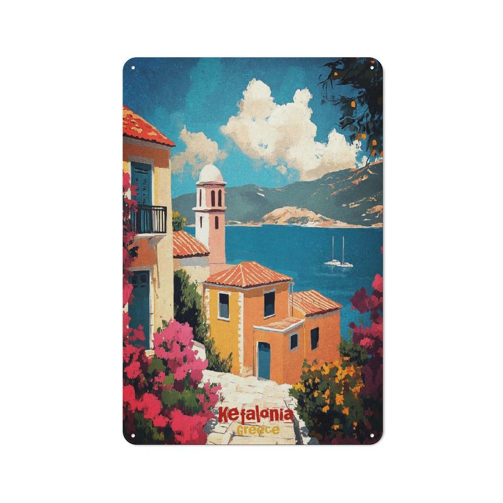 Junmoney Style Kefalonia Greece Travel Tin Sign 30X20cm, Vintage Home Bar Decor For Cafe, Pub, Workshop Or Home Bar, For Relaxed Wall Styling