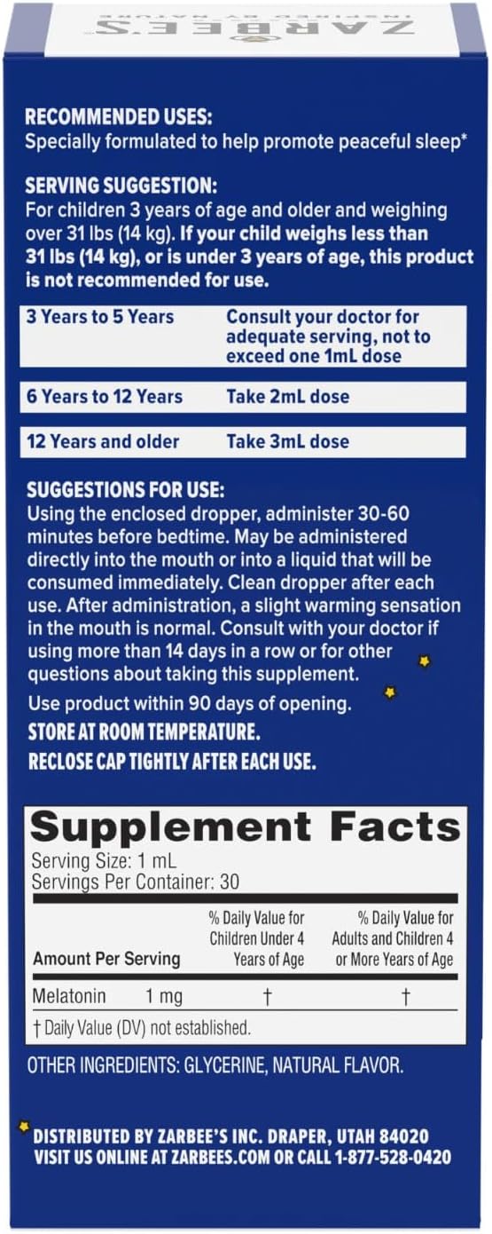 Zarbee's Naturals Children's Sleep Liquid with Melatonin Natural Berry Flavor - 1 oz, Pack of 2
