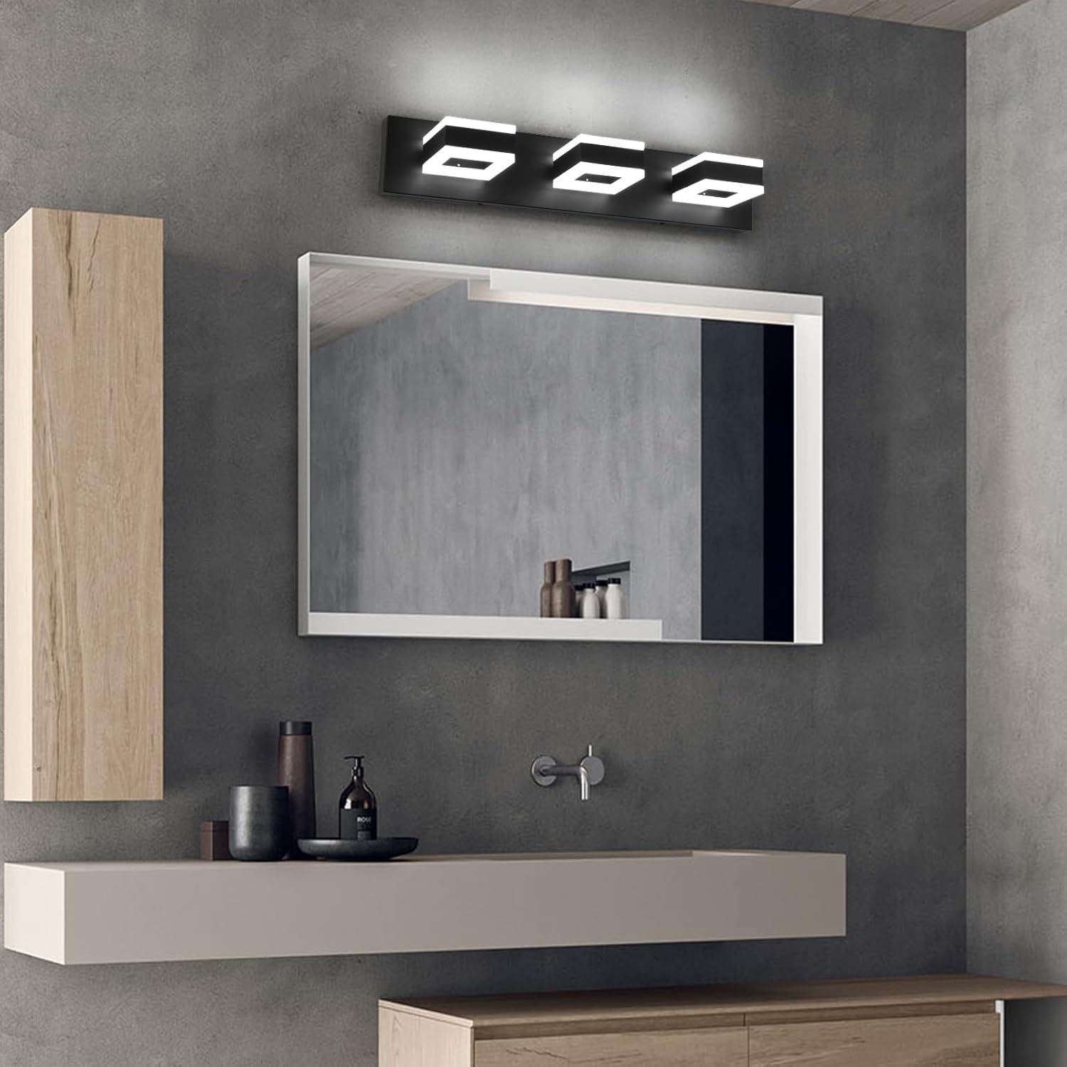 LED Modern Bathroom Vanity Light, 24 in Modern Bathroom Light Fixtures Over Mirror, Matte Black Wall Light, 6000K Cool White Vanity Lights with 360° Adjustable Heads Acrylic Shades