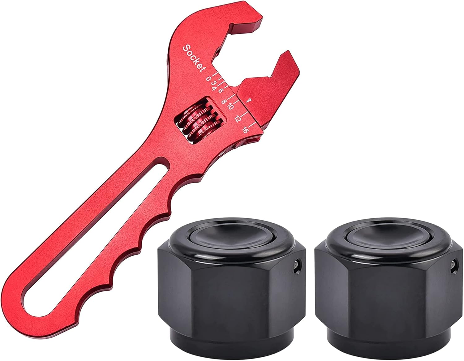 EVIL ENERGY 8AN Flare Cap Block off Fitting 2PCS Bundle with Adjustable 3AN-16AN Wrench Aluminum Red