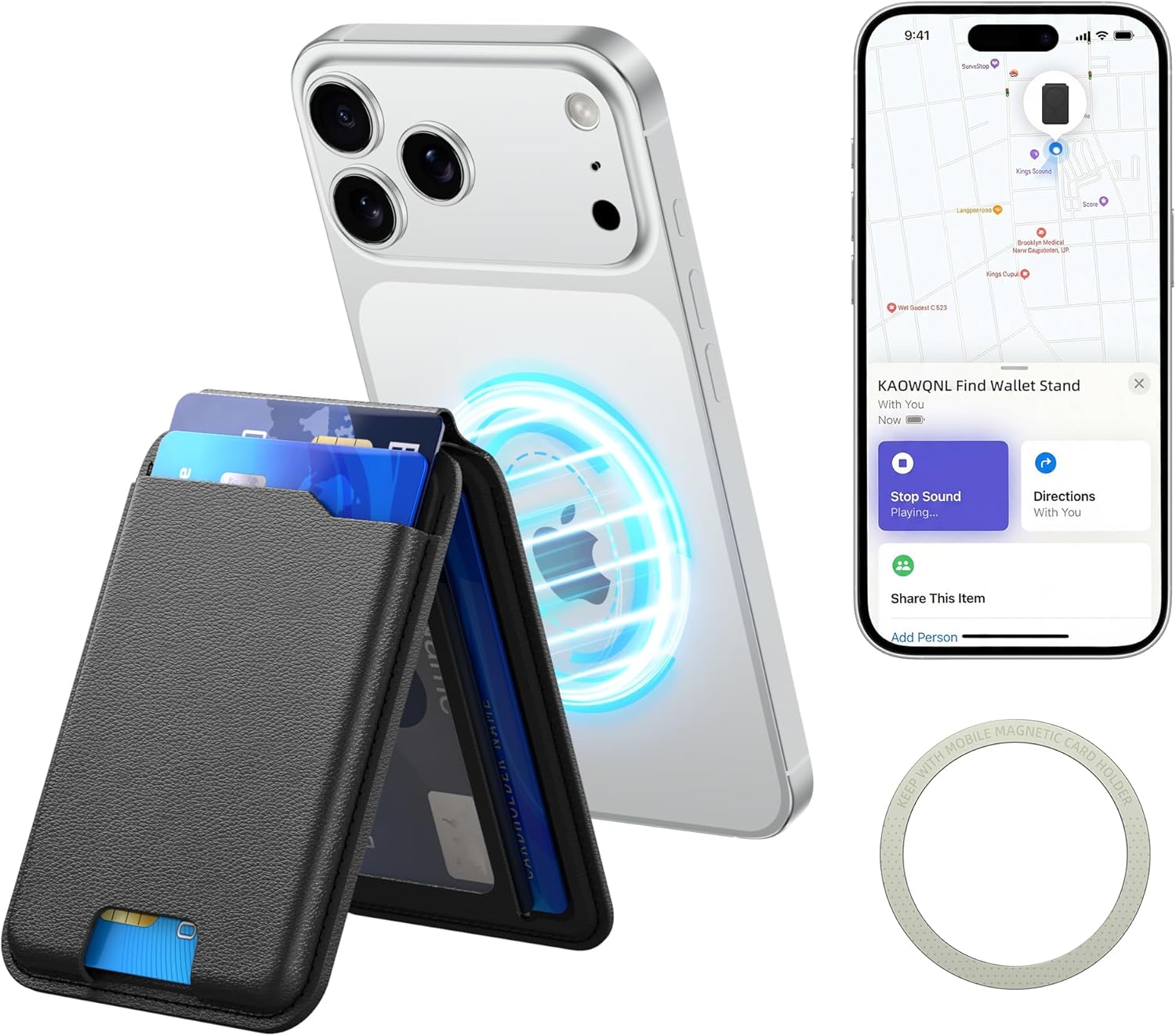 for MagSafe Wallet with Apple Find My,Strongest Magnetic 9 Cards Holder& Includes Magnetic Plate for All iPhones, Adjustable Stand, RFID Blocking for iPhone 17/16/15/14/13/12 Series (black)