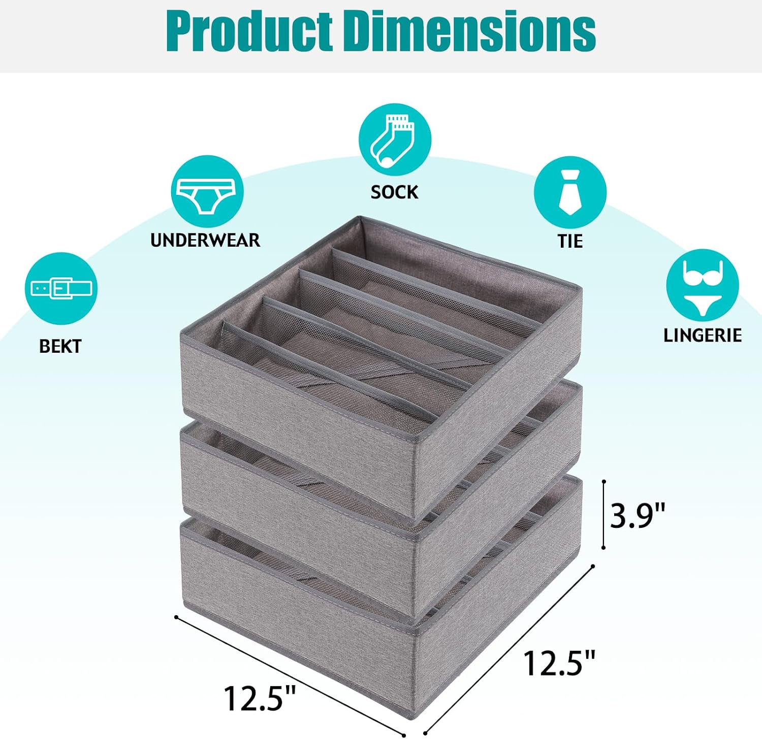 Bra Storage Drawers Organizer for Clothing Underwear Drawer Organizer Dividers Foldable Storage Cube Bins for Bra,Socks, Underwear,3 Pack （Grey） image 2
