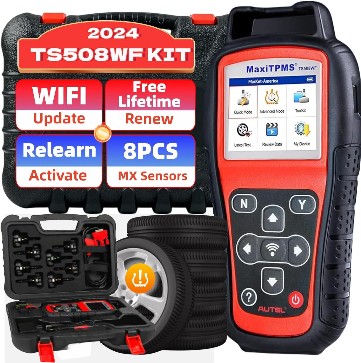 Autel MaxiTPMS TS508WF KIT 2024 WiFi Ver TPMS Programming Tool with 8pcs MX Sensor TPMS Relearn Activate/Read/Copy Sensor Free Lifetime Update Upgrade of TS508K TS508 Supplement for MS906BT MS906TS