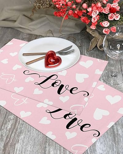 Vista 82 de Juego de 6 manteles individuales rojos para el día de San Valentín, diseño de corazón de San Valentín, resistentes al calor, lavables, manteles