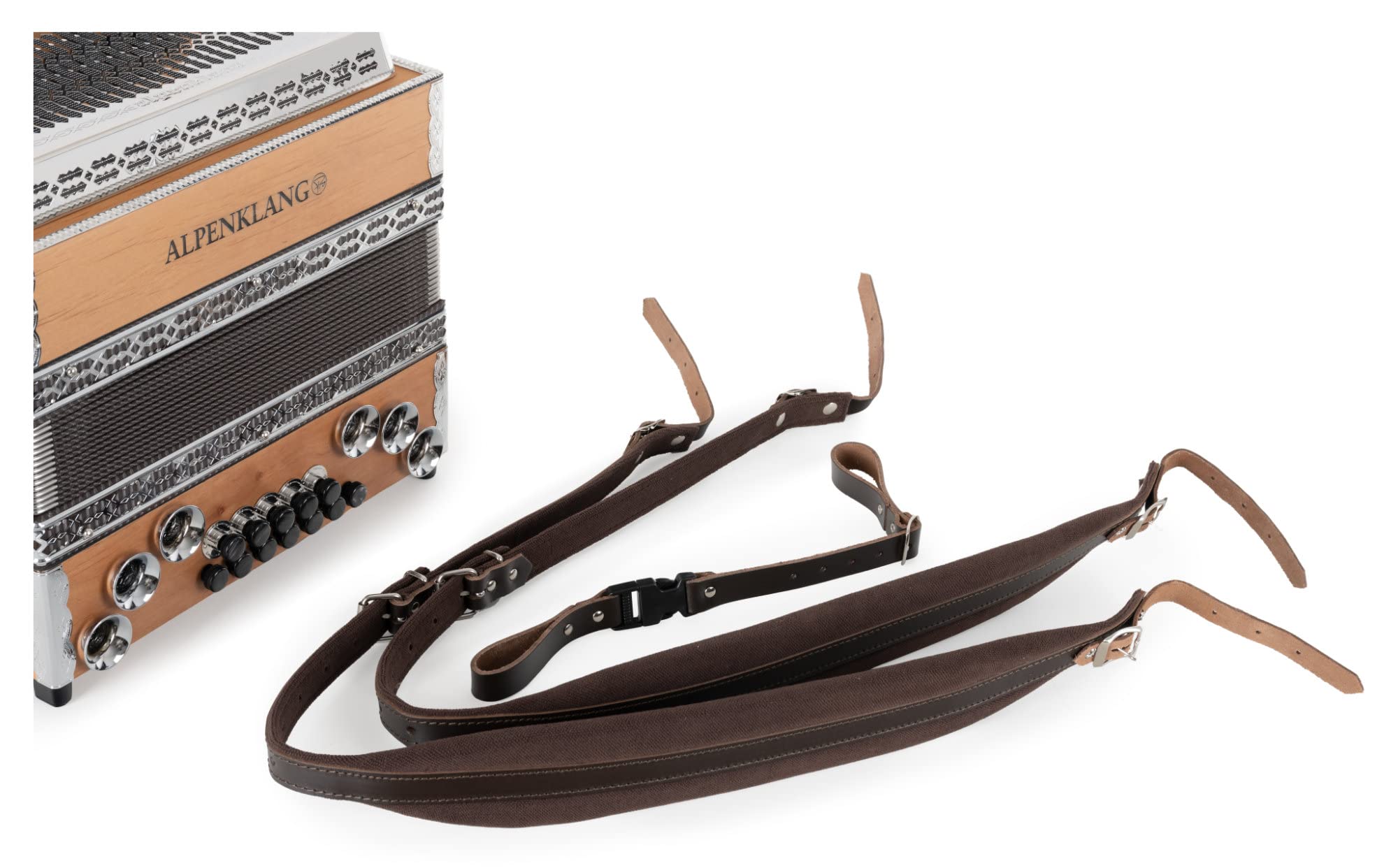 Alpenklang Pro Learn 23 Harmonika B-Es-As - 35 Knopftasten + 1 Zusatzton (3-reihig, 2-chörig) - X-Bass gekoppelt und 6 Helikon-Bässe - inklusive Koffer und Riemen - Buche