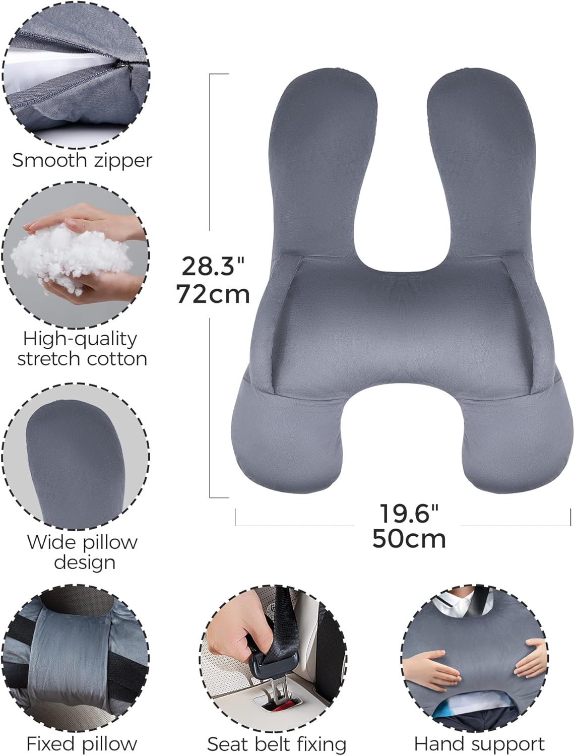 BEBAS Kids Travel Pillow Car Seat Pillow for Kids Supports Head Neck and Body Suitable for Adults and Children Long-Distance Car Travel Airplane Sleep Artifact Grey H-Shaped