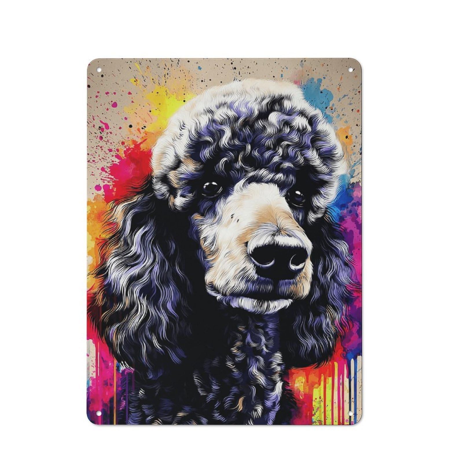 Junmoney Colorful Poodle Portrait Artwork -6 Printed Metal Sign 40X30cm For Home Office Or Studio, For Winter Room Styling In Home Office And Studio