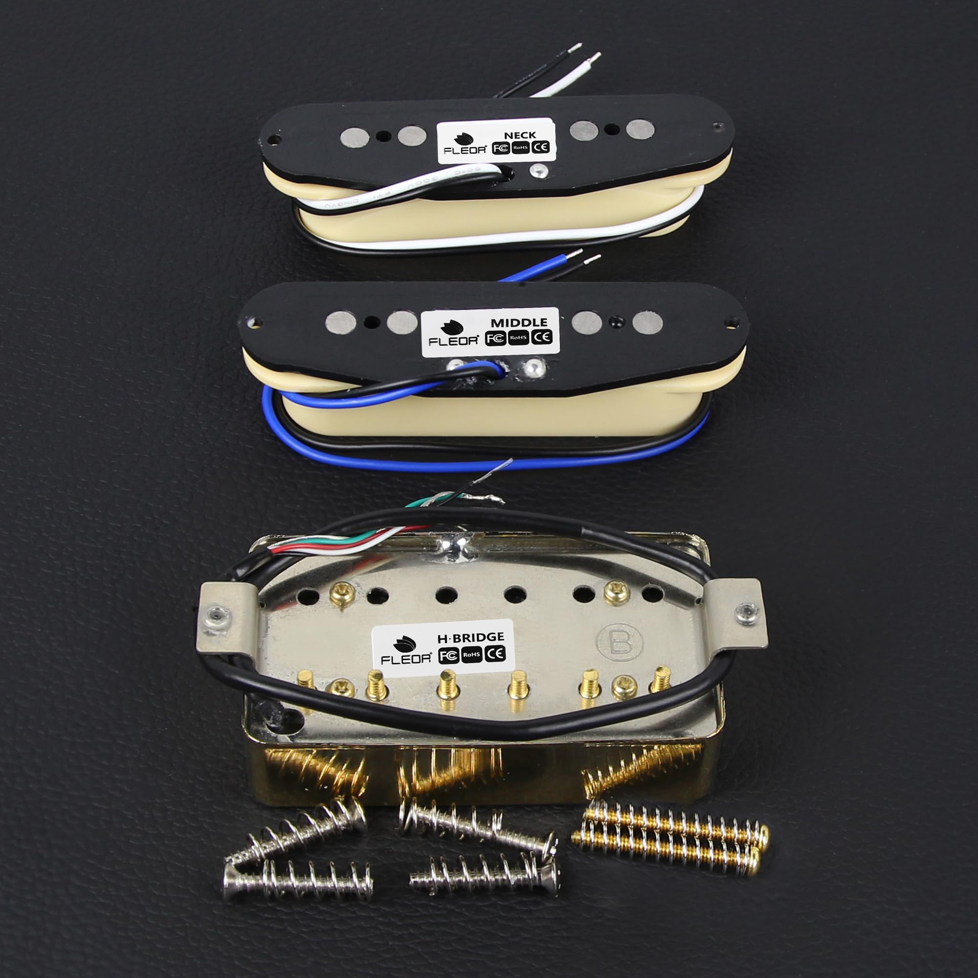 FLEOR Alnico - Set di 5 pickup a bobina singola piatta e humbucker ad alto guadagno, colore: crema HSS N+M+B per chitarra ST Style