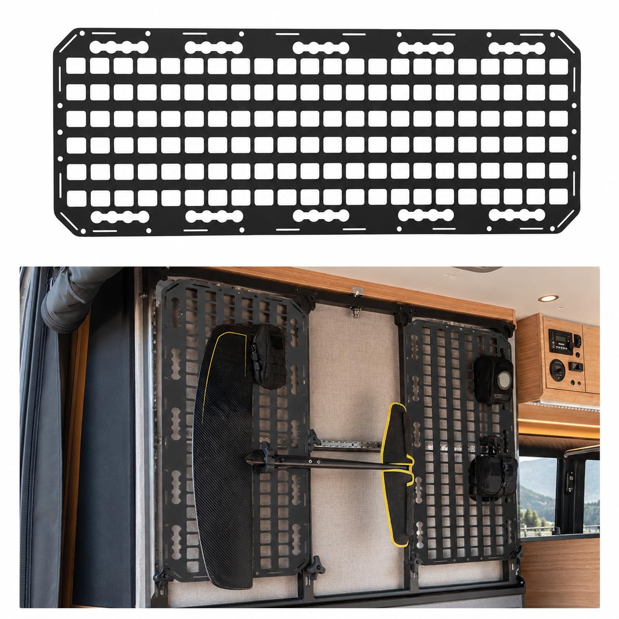 Molle-Panel aus Metall für LKW-Ladeflächen, 2 mm Starkes Aluminium, vielseitiges Hängesystem, MOLLE-Panel-Rahmensystem für L-Schienen zur Aufbewahrung in Auto, LKW, Wohnmobil, Boot und Zuhause
