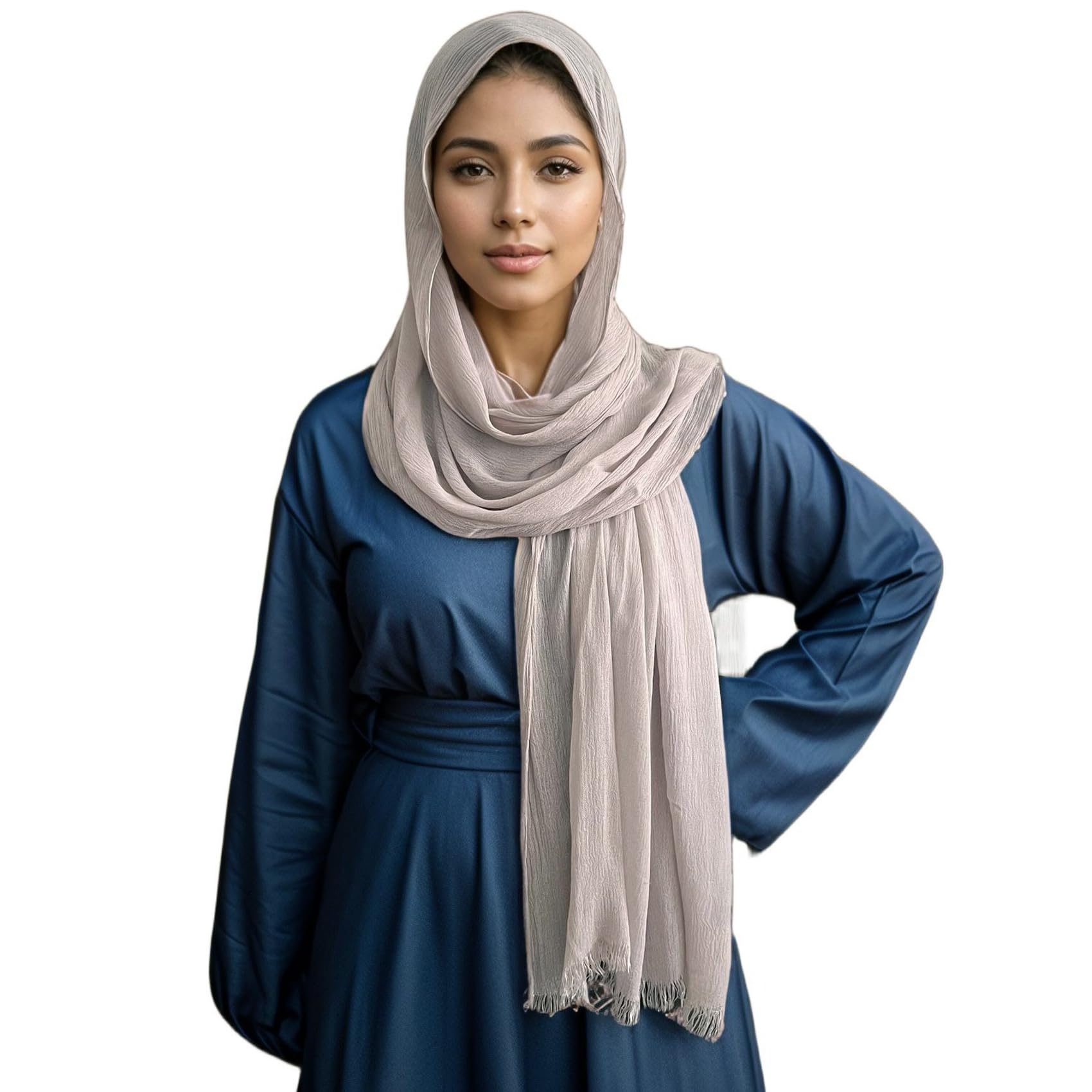 Cotton Linen Plain Hijab Scarf For Women,Muslim Viscose Crinkle Edge With Fringe,Summer Beach Wrap Headwraps Shawl