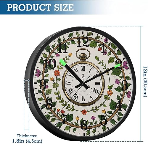 Miniatura 3 de Luminous Voice-Activated Clock Silent Non-Ticking Battery Operated Clock Retro Pocket Watch Wreath Flower 12 Inch for Office, Home, Bathroom,