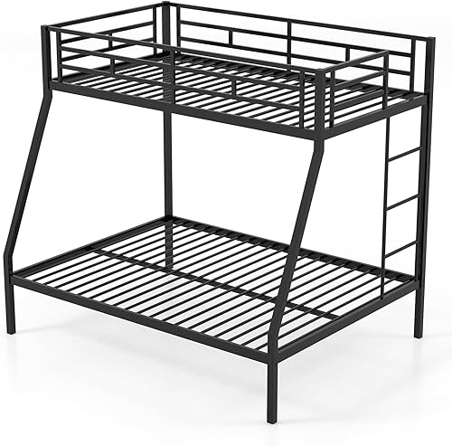 Miniatura 9 de KOMFOTT Litera de metal tamaño individual sobre matrimonial marco de cama de metal resistente con riel de seguridad y escalera marco de cama que