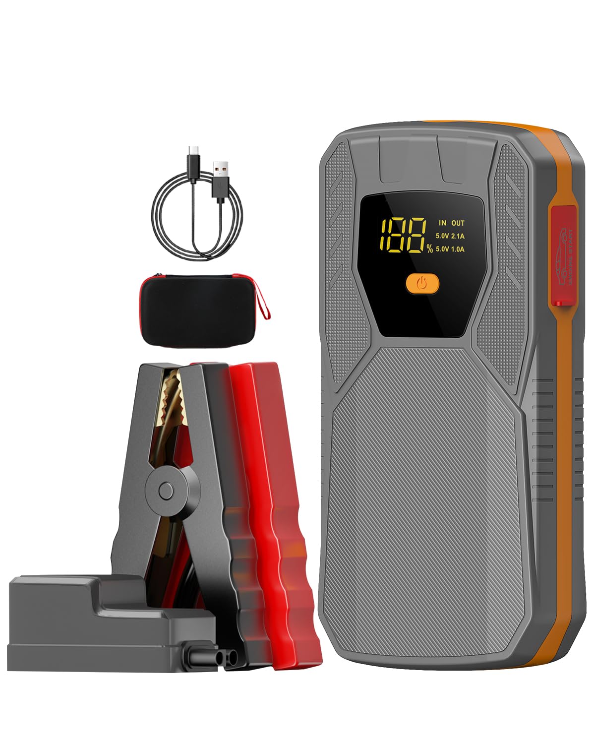Eigotrav Arrancador de Baterias de Coche de 6000A, 12V Arrancador de Coche Portatil (7.5 L Gasolina o 6 L Diesel), Booster Bateria 12V con Pantalla LCD, Linterna LED