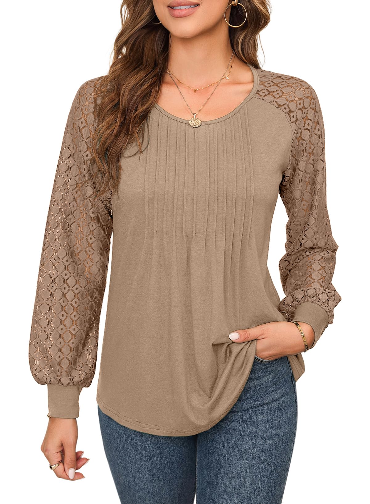 EVALESS Womens Tops Trendy 2025 Casual Long Sleeve Crewneck Basic T Shirts Ladies Loose Textured Pullover Blouses