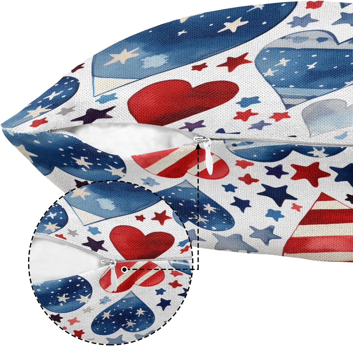 4th of July Heart Pillow Covers 18 x 18 Inch Set of 2, Throw Pillow Covers Set Cushion Case Decorative Square Linen Pillowcases for Sofa Bed Couch Living Room Car