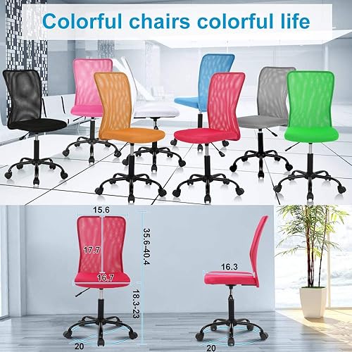 Miniatura 7 de Silla de escritorio de oficina en casa, silla de oficina sin brazos, silla de malla con respaldo medio, silla de computadora pequeña, silla de