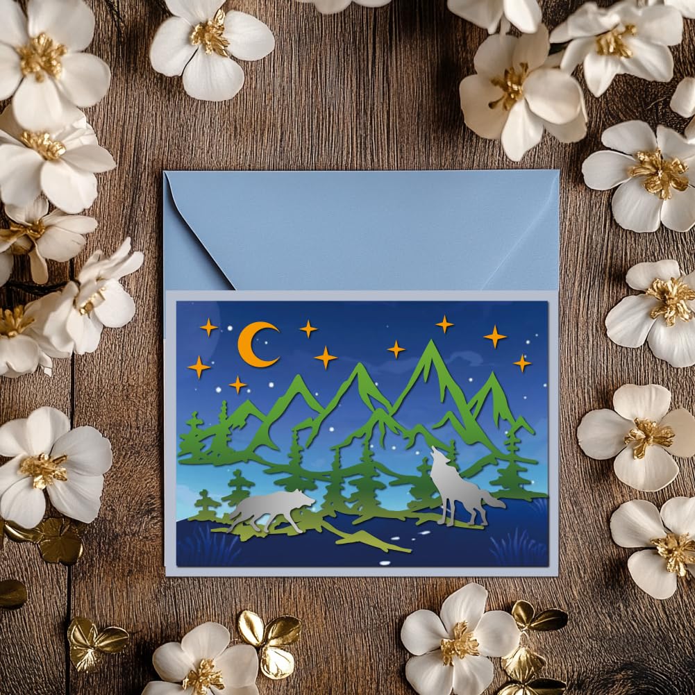 MAYJOYDIY Nature Metal Cutting Dies Set, Forest Scenery with Mountains, Sun, Moon & Wild Animals (Deer, Wolves, Bears) - Image 3