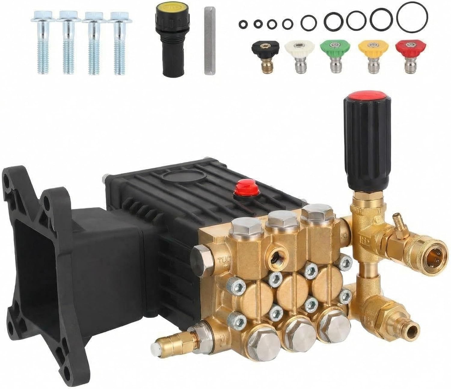 Pressure Washer Pump - 4000 PSI 4.4GPM Heavy Duty Brass 3-Plunger Pump for 1" Shaft Gas Engine, High Performance Power Washer Pump Compatible with Industry-Standard Engines