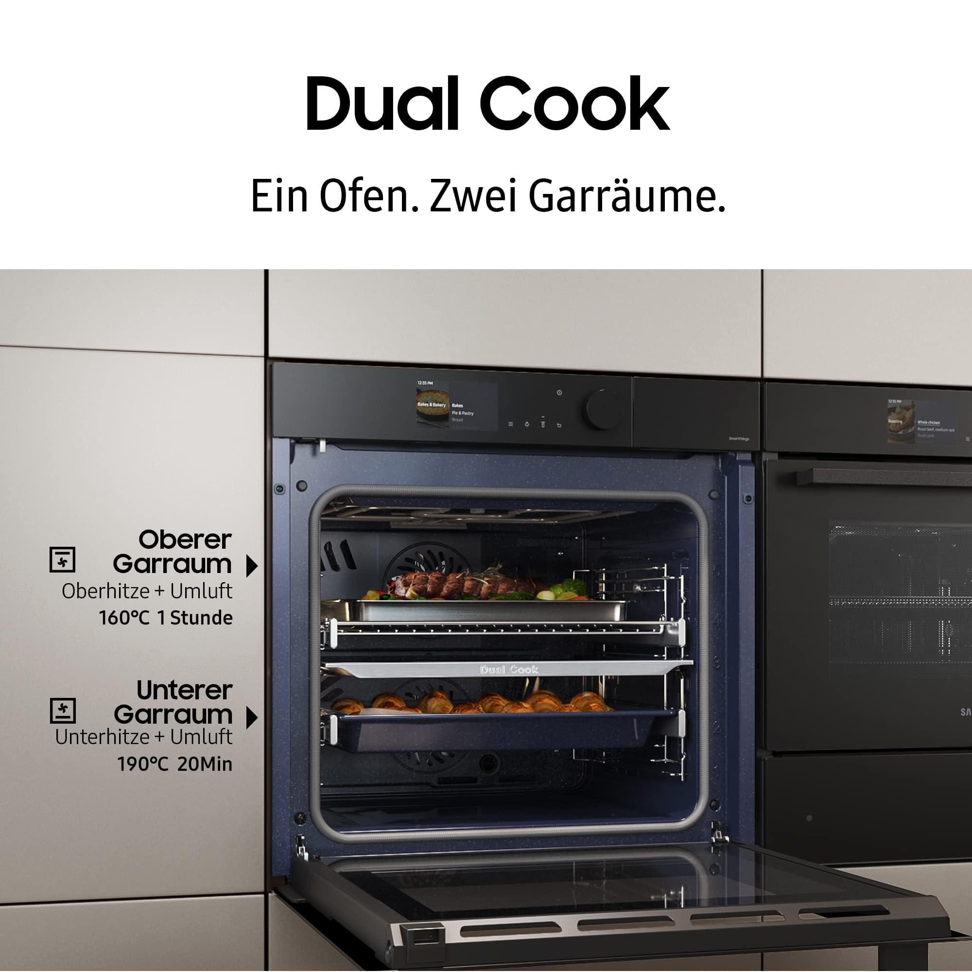 Samsung NV7B41307AS/U1 Einbaubackofen,76 ℓ, Pyrolytische Selbstreinigung, SmartThings Cooking, XXL-Garraum