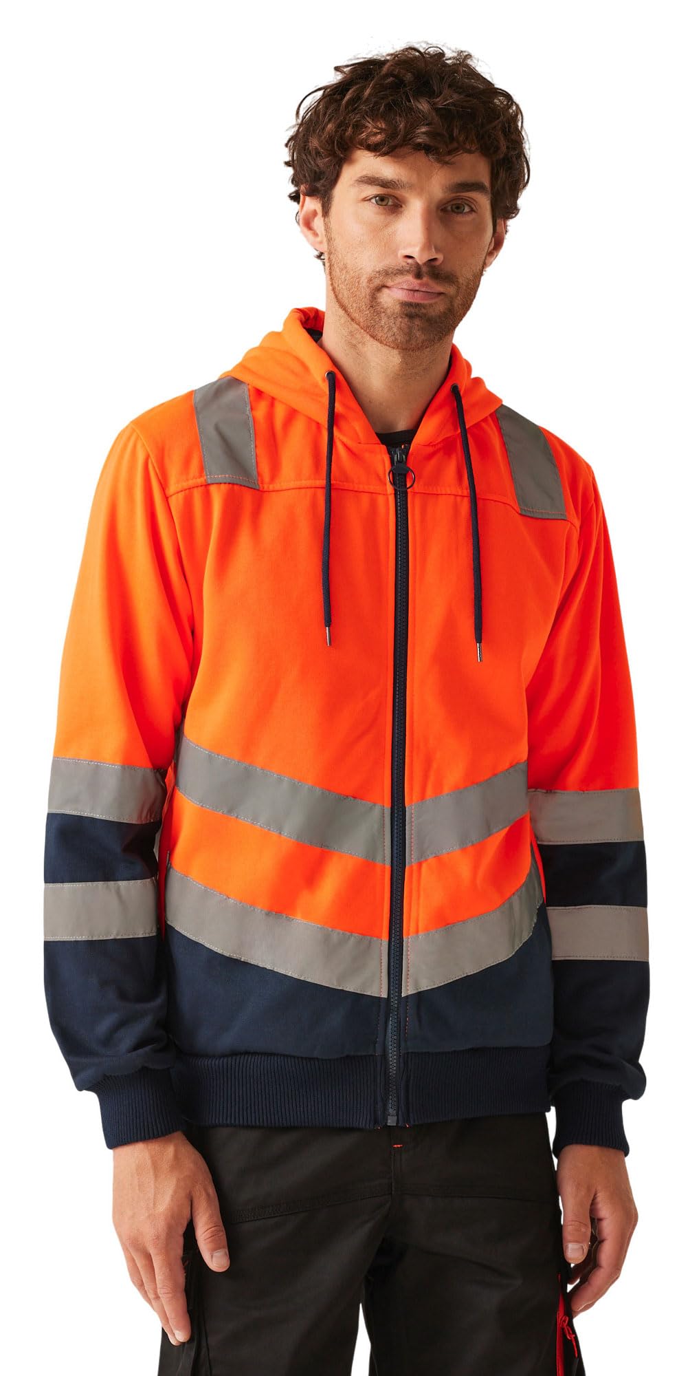 Regatta Professional Mens Reflective Hi Vis Hoodie, Orange/Navy, XXL EU